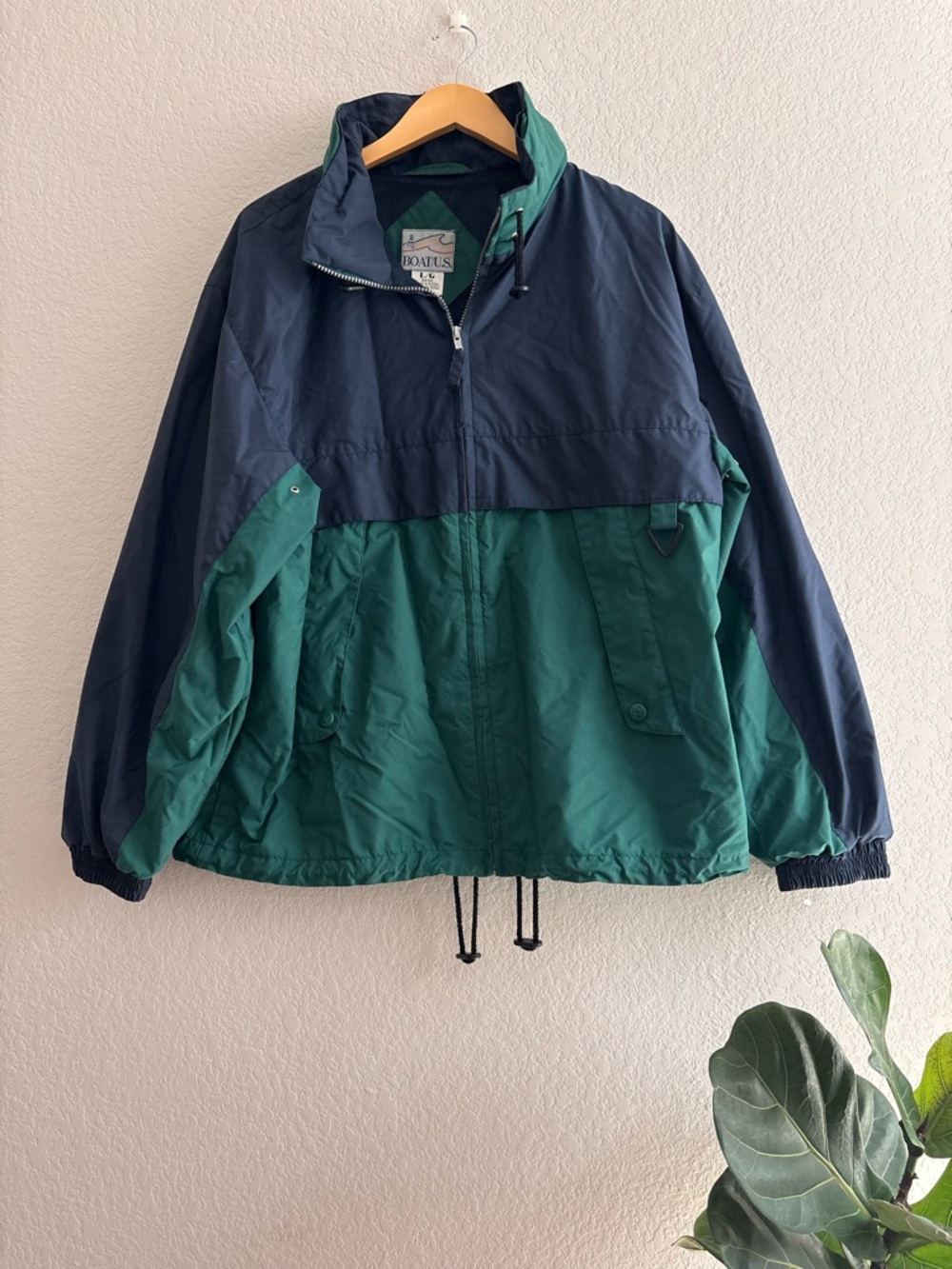 Vintage 90s BoatUS Windbreaker Jacket –Colorblock Navy/Green Large